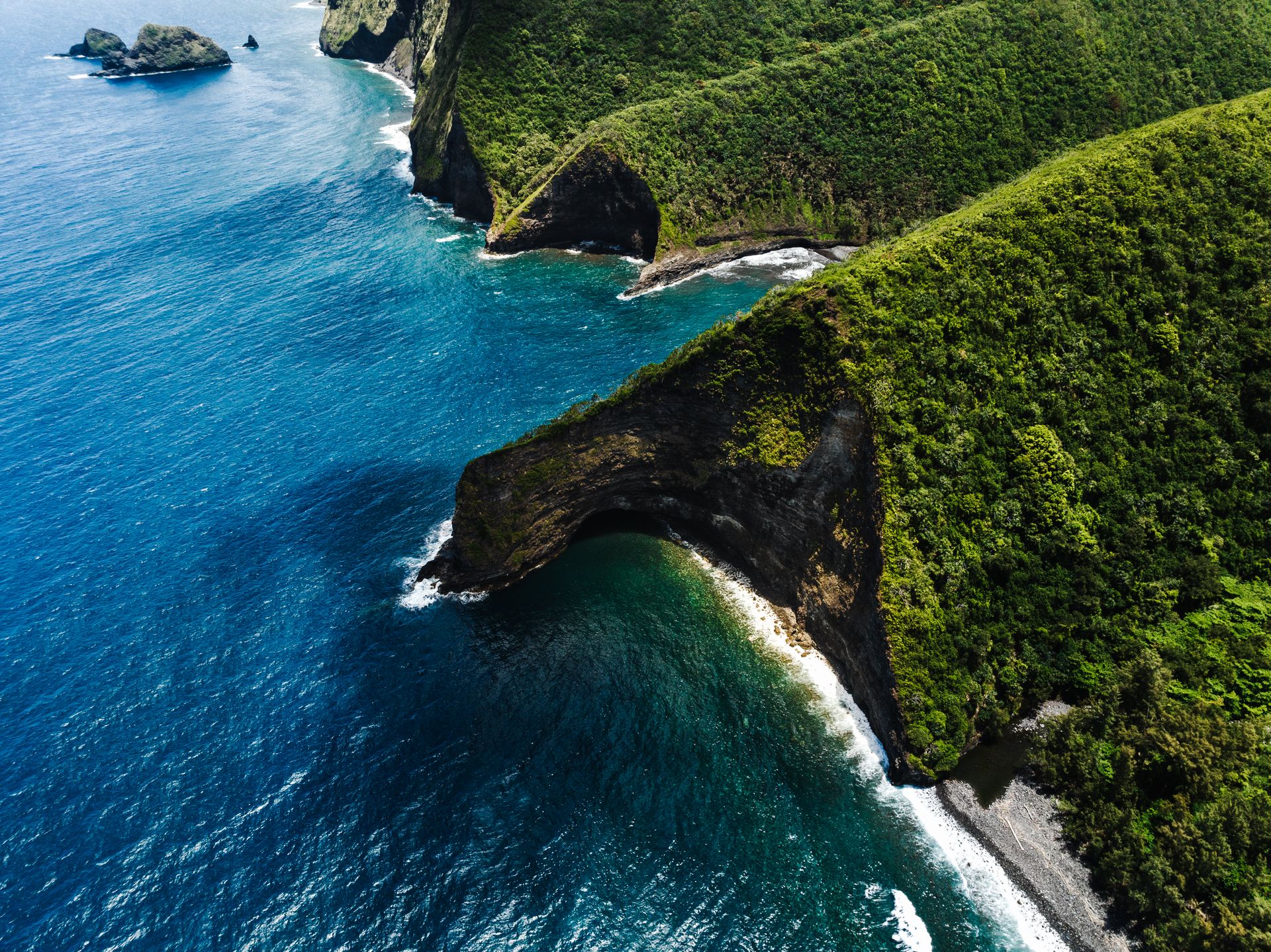 Lush cliffs and blue Pacific water on Hawaiʻi Island
